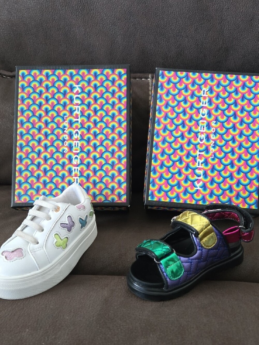 Kids White Butterfly Embroidered Sneaker & Multicolor Metallic Sandal Duo - Picture 3 of 12